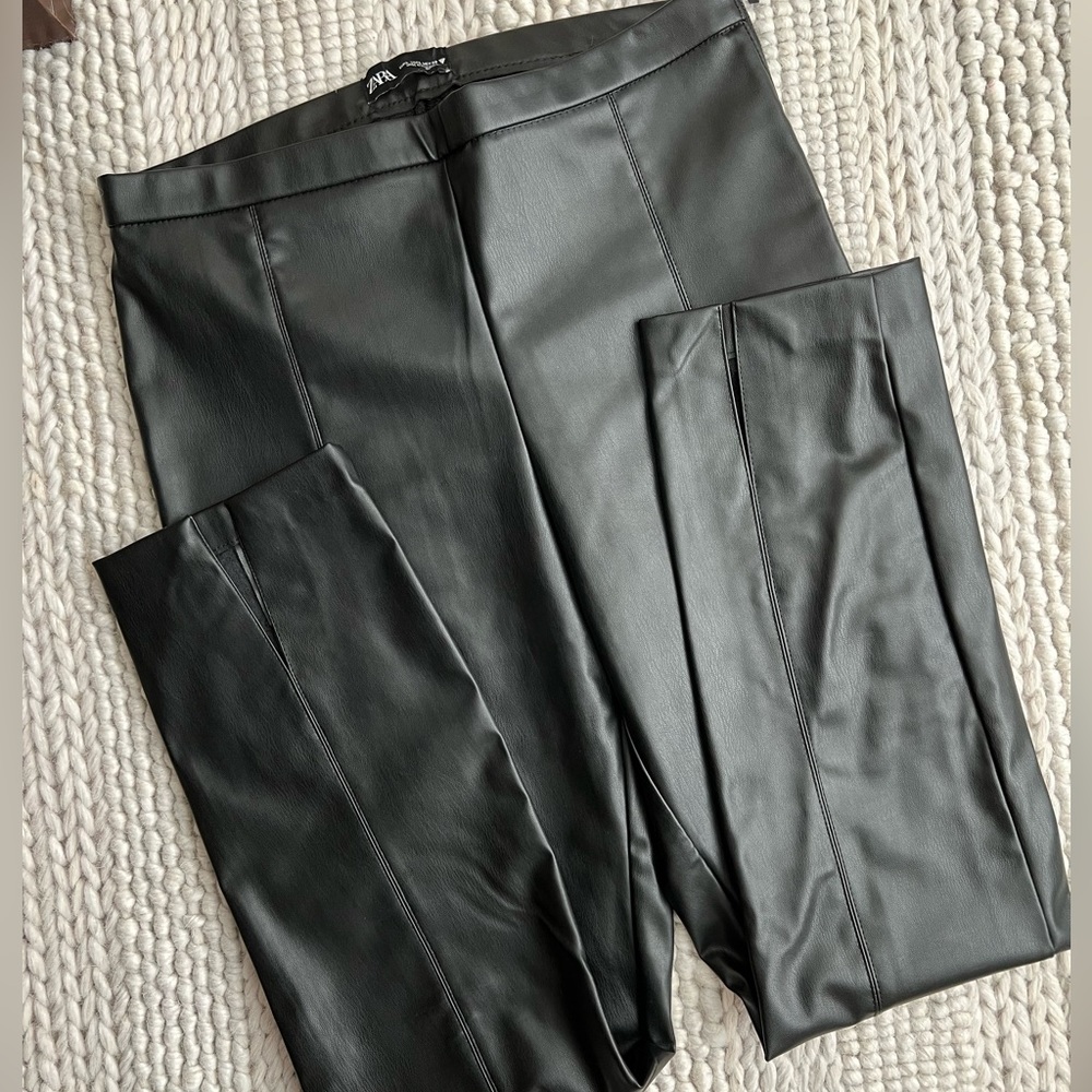 Zara Faux Leather Side Zip Pants - Picture 1 of 9